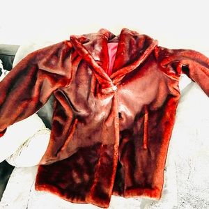 Cutsie never worn, red reversible wheather resistant Denise Basso fuax coat!